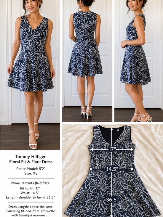 Tommy Hilfiger Dresses & Skirts - Tommy Hilfiger Floral Fit & Flare Dress Size 4 Navy White Sleeveless V-Neck